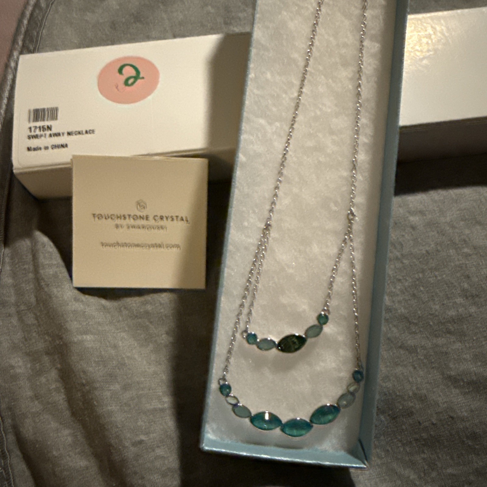 Touchstone Swarovski Sweet Layers Necklace- Blue/teal/silver