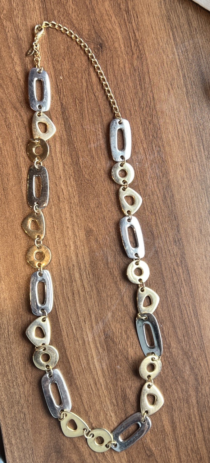 Kenneth Jay Lane (KJL) ~ Gold & Silver ~ Sculpted Link Necklace