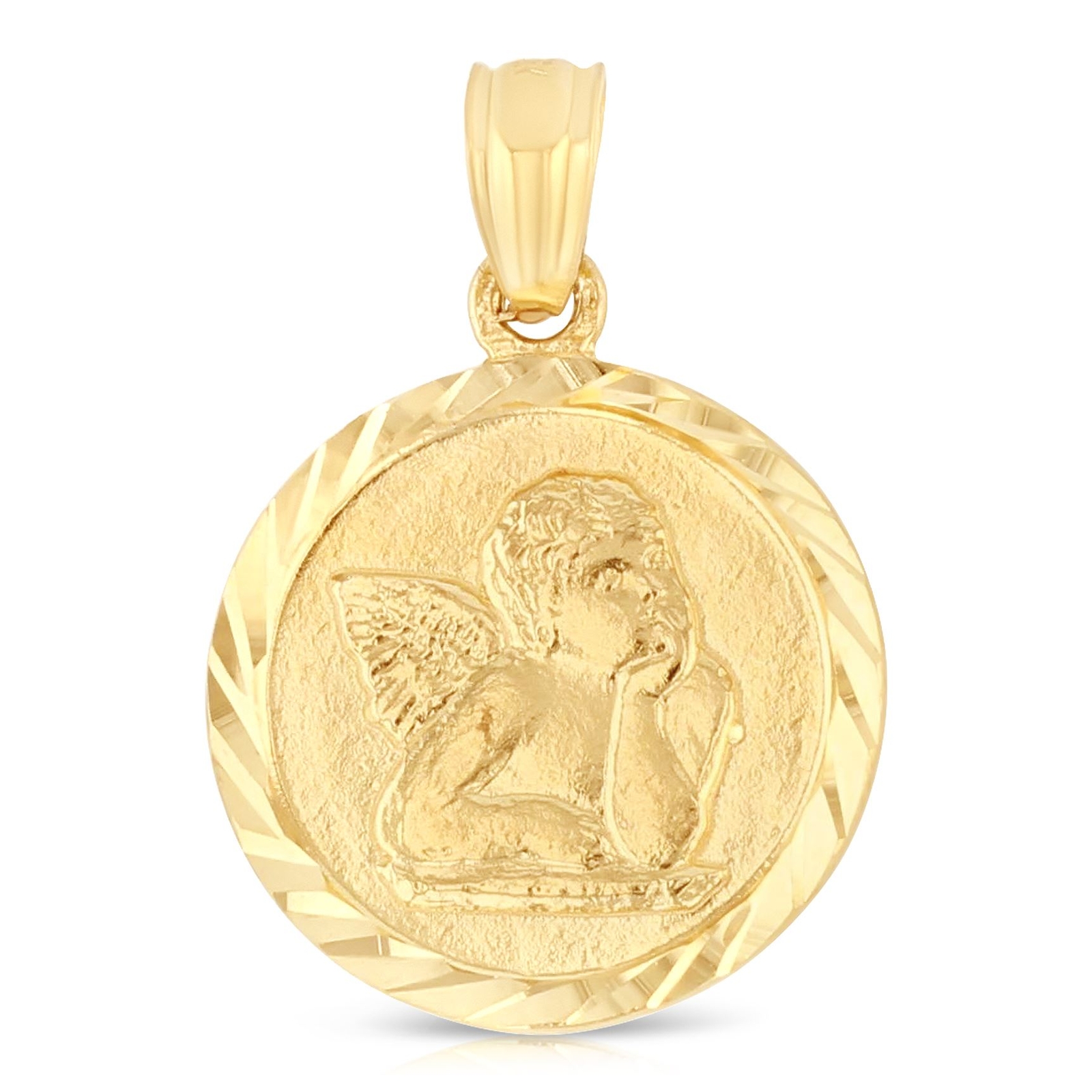 14K Yellow Gold Angel Charm Pendant with 0.9mm Wheat Chain Necklace