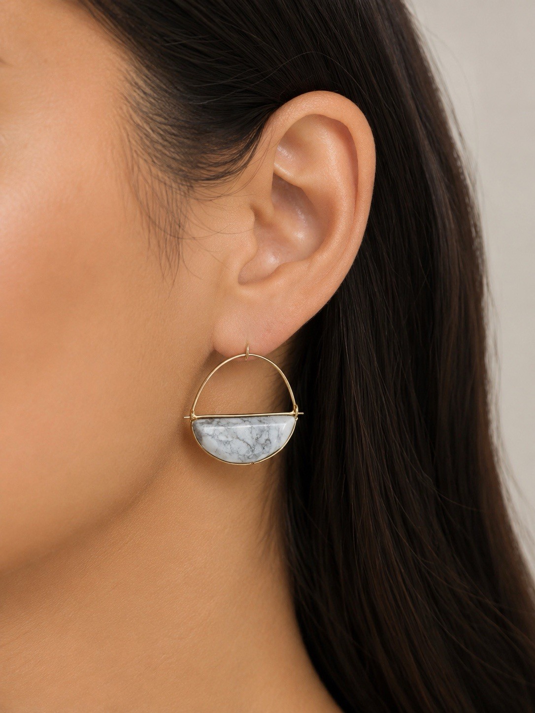 Nespoli Gold Howlite Prism Hoop Earrings/OS