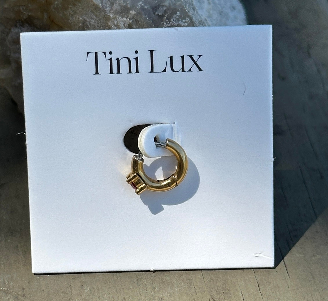 Tini Lux Finn Gold Birthstone Red Gem 11mm Hoop Earring Hypoallergenic Titanium
