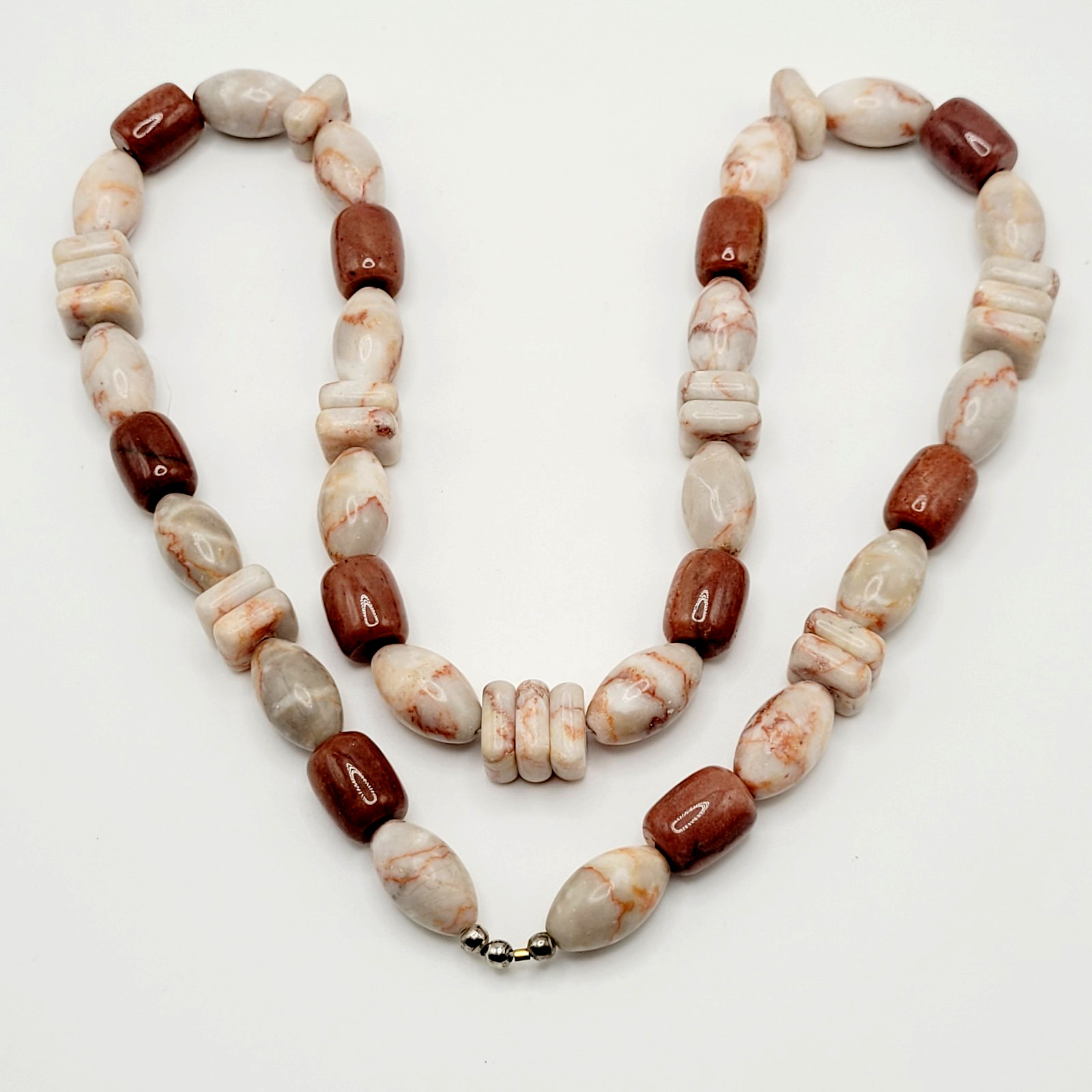 SW Jasper Brown and Red Orange Veined Multi Shape Stone Bead Necklace No Clasp