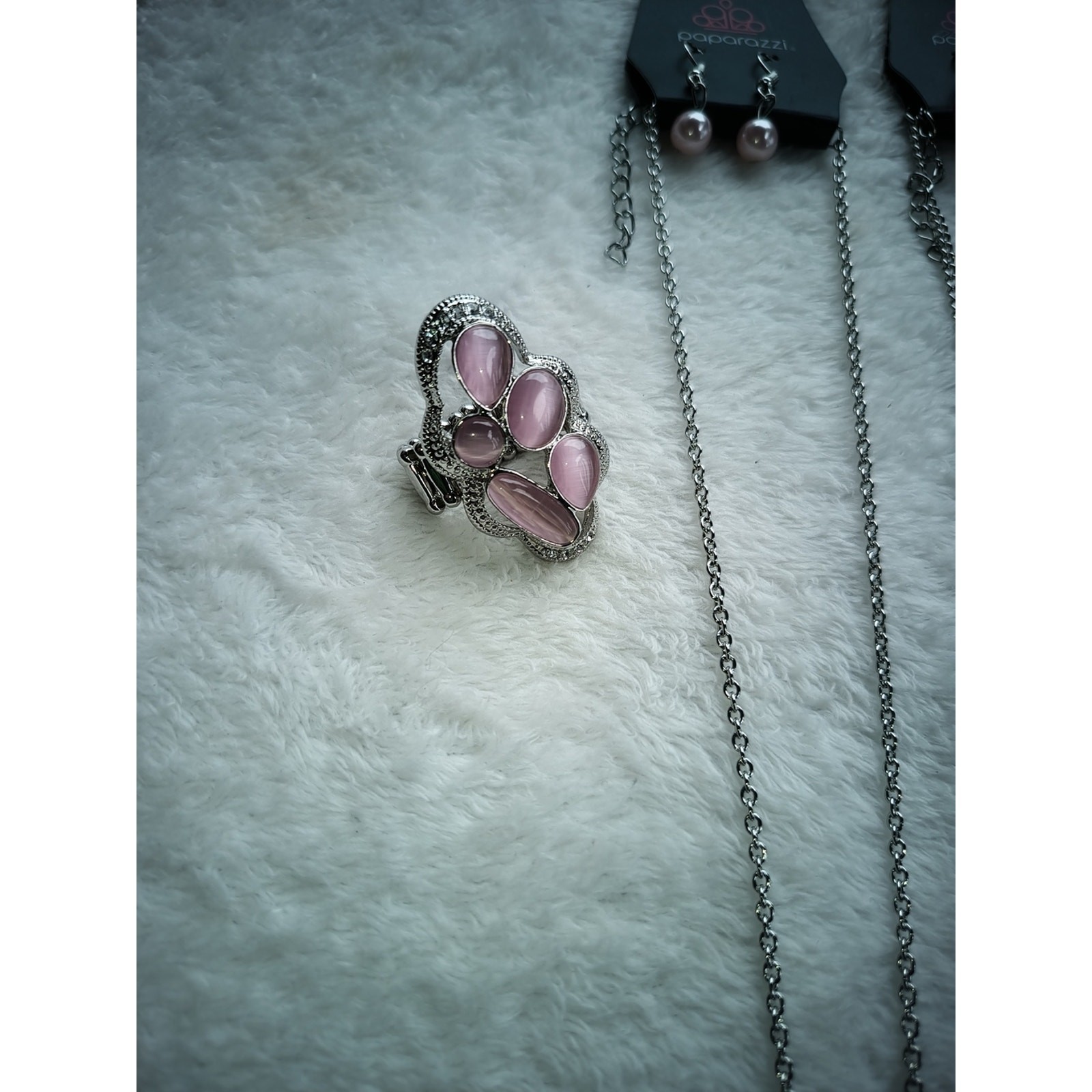 paparazzi Pink Multi-Bead Layered Necklace Set with Drop Earrings