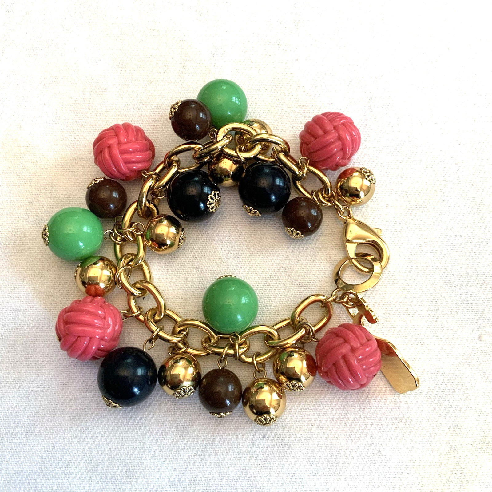 VINEYARD VINES Preppy Pink Green Nautical Knot Chunky Dangle Charm Bracelet