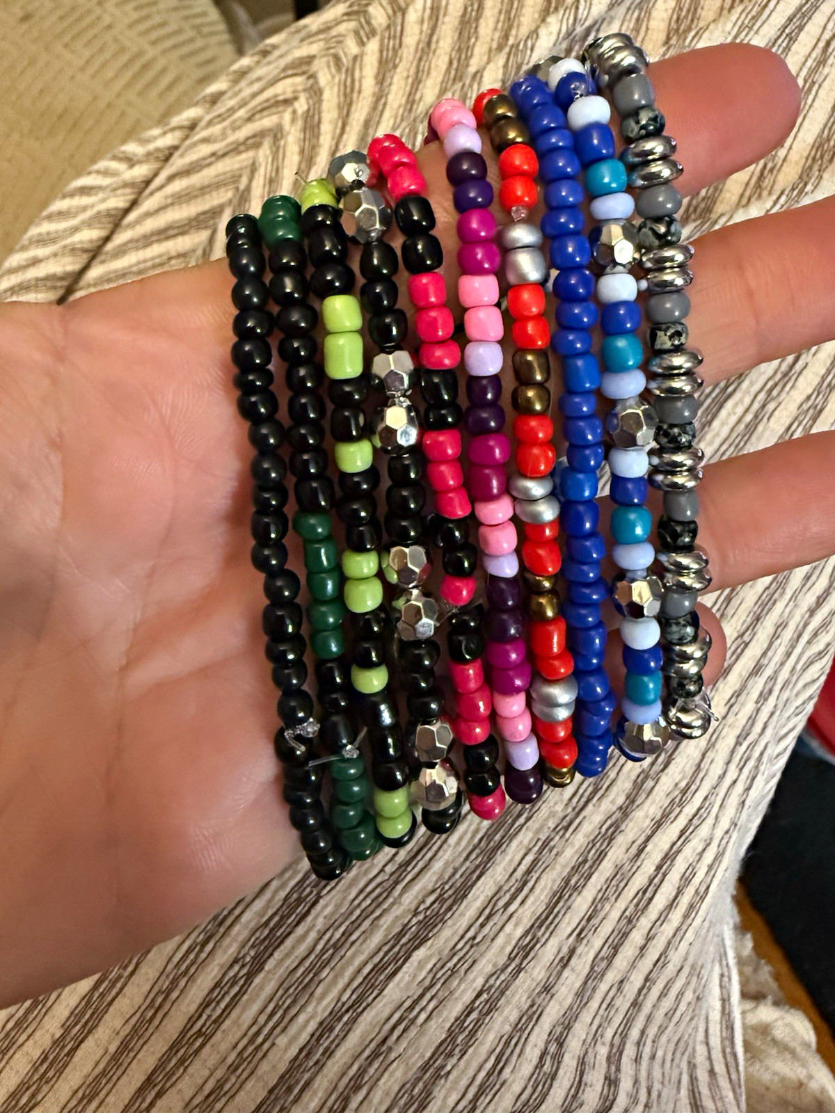 Multicolor Glass Metal Beaded Stackable Stretch Bracelets Lot Round No Clasp