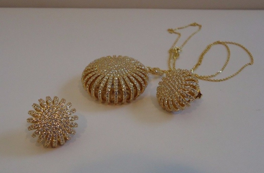 YELLOW PUFF SUN NECKLACE & EARRING SET12 CT LAB CREATED DIAMOND STERLING SILVER
