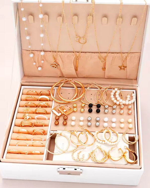 86pcs Elegant Pearl Jewelry Set Necklace Earrings Rings Bracelet Daily Wear Gift