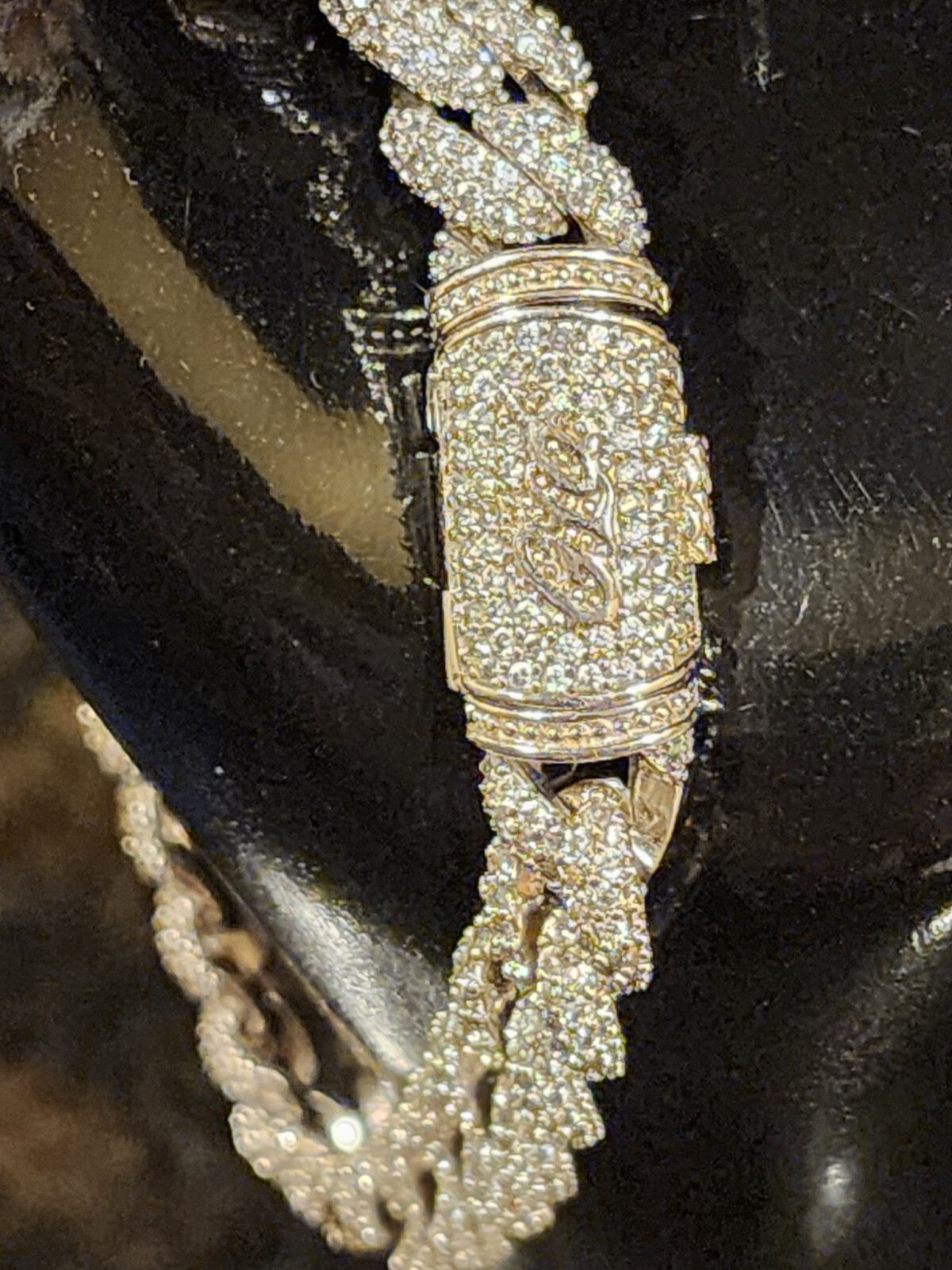 GLD Shop Cuban Chain Bracelet 14K White Gold Plated CZ Stones 9.5 mm x 7.25″