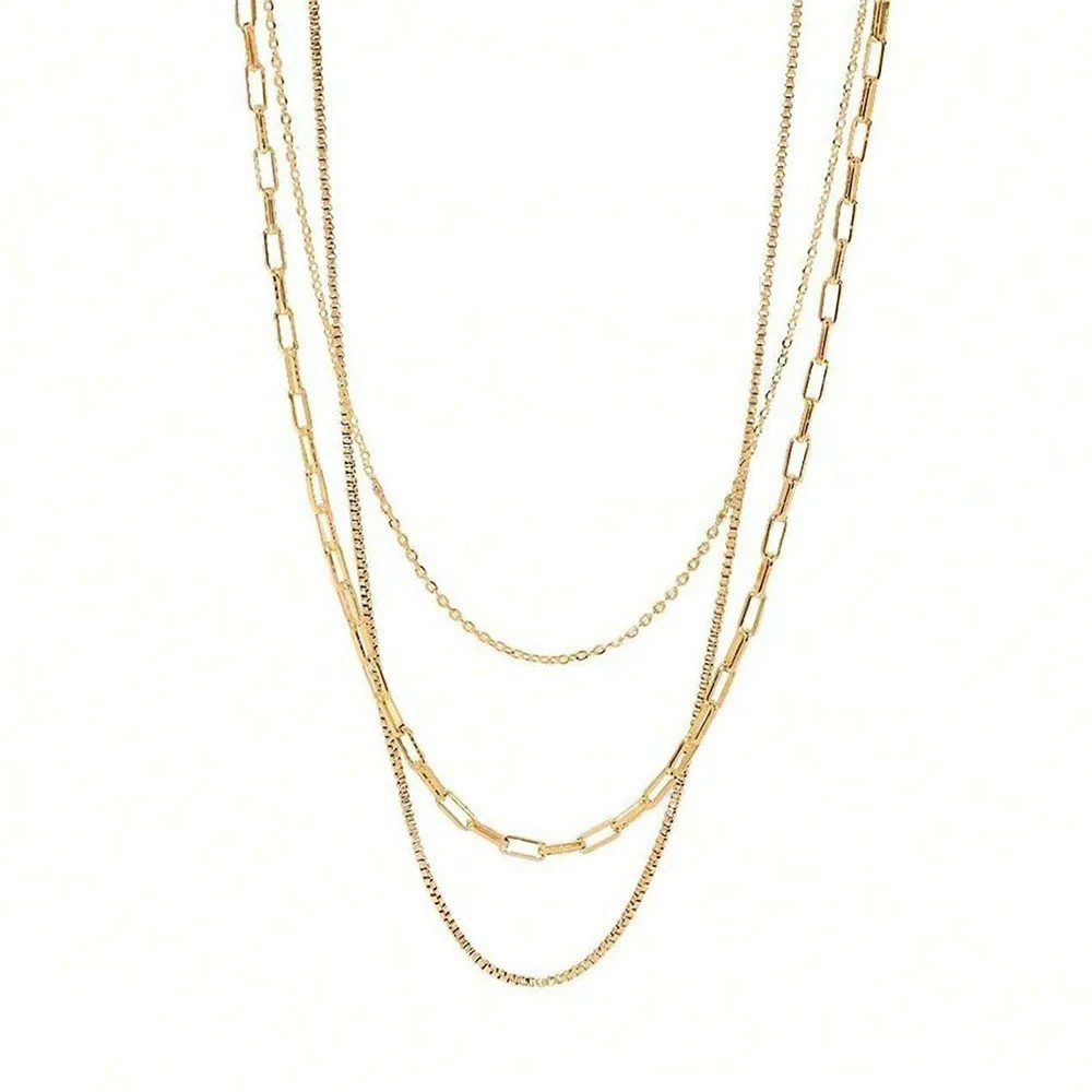 3pcs Womens Necklace 18K Gold Plated Stainless Steel Chain Woman Fashion Jewelry