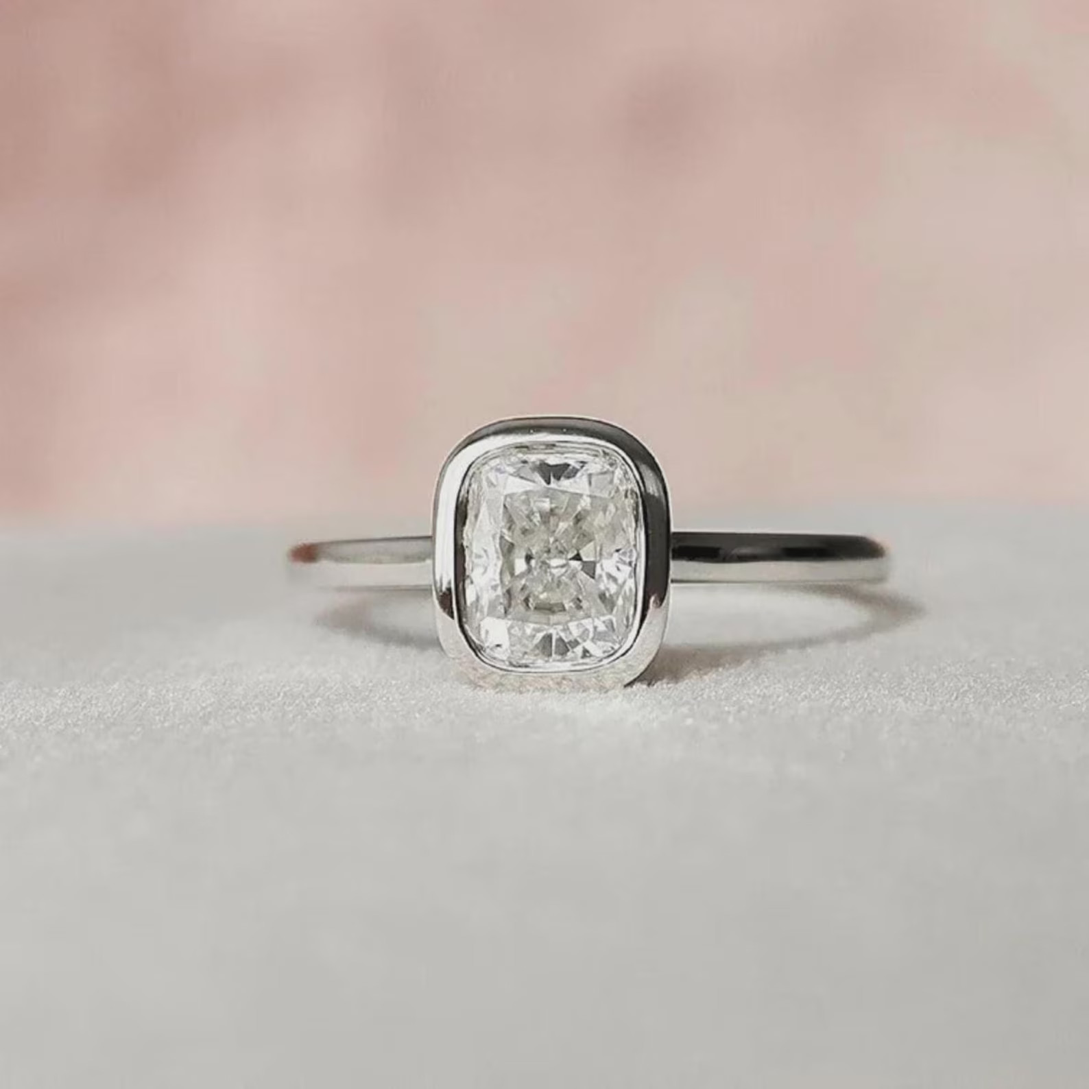 Elegant 2.55 TC Elongated Cushion Cut Solitaire-Bezel Set Moissanite Ring