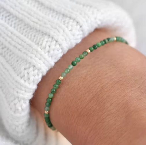 2mm Green Jade Beaded Bracelet Small Beads Sweet Natural Stone Women Daily Gift