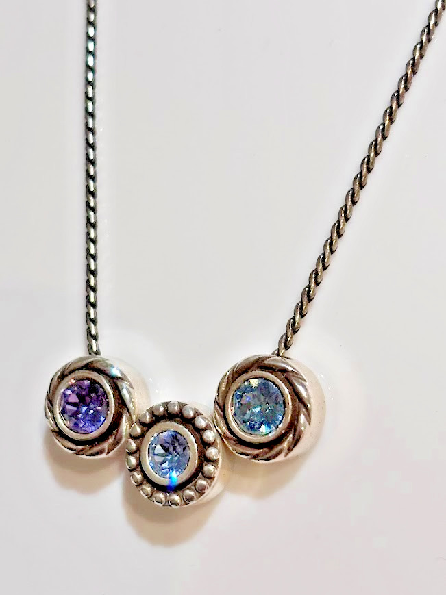 Brighton Halo Orion Crystal Trio Pendant Necklace Silver Tanzanite Reversible