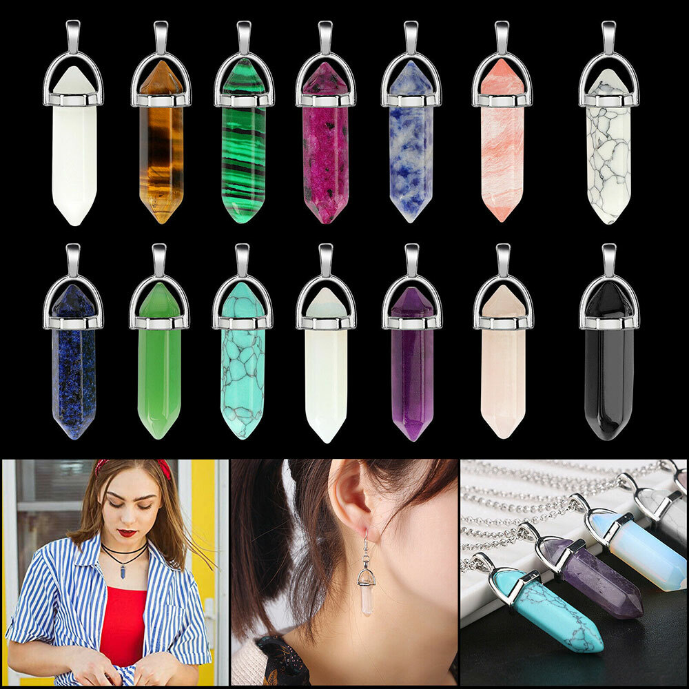 16PC Chakra Quartz Crystal Point Healing Pendant Necklace Stone For Gift