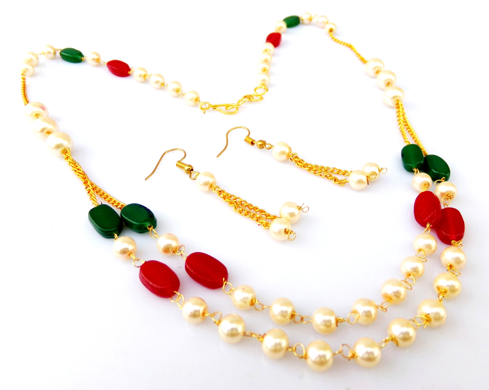 Indian Bollywood Gold Plated Pearls Mala Bridal Necklace Earrings Jewelry Set