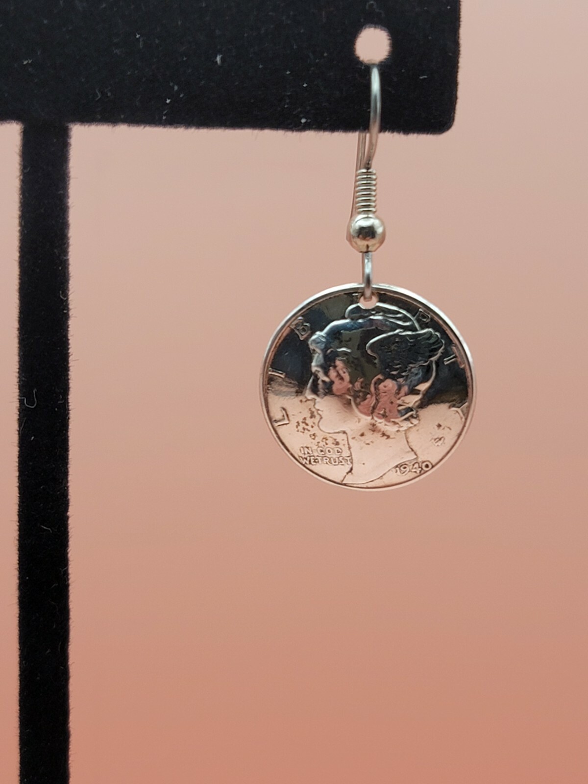 Mercury Dime Coin Silver Pressed Dangle Earrings 1940 1945 5.4G Women’s
