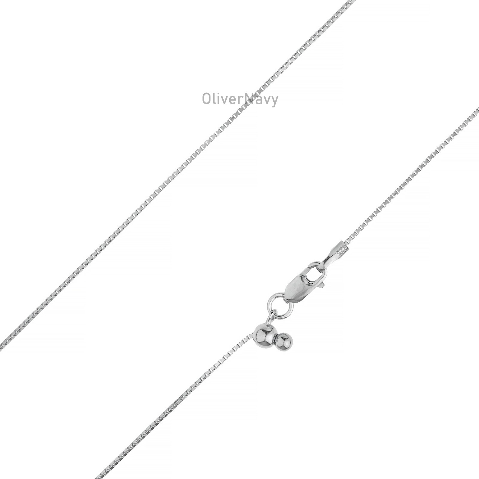 SOLID 925 STERLING SILVER ADJUSTABLE BOX CHAIN NECKLACE 1.2MM Sliding Bead
