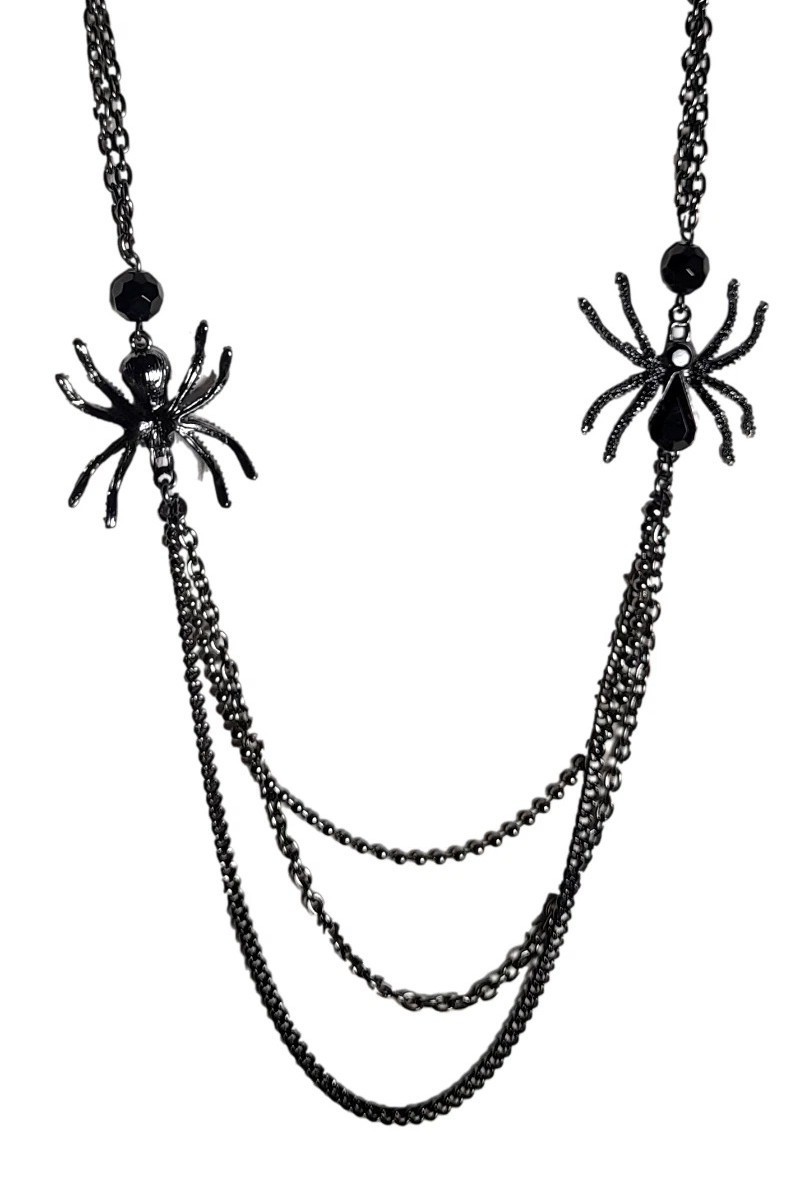 Goth Spider Statement Necklace Halloween Black Rhinestones 18″ Chain Chocker New