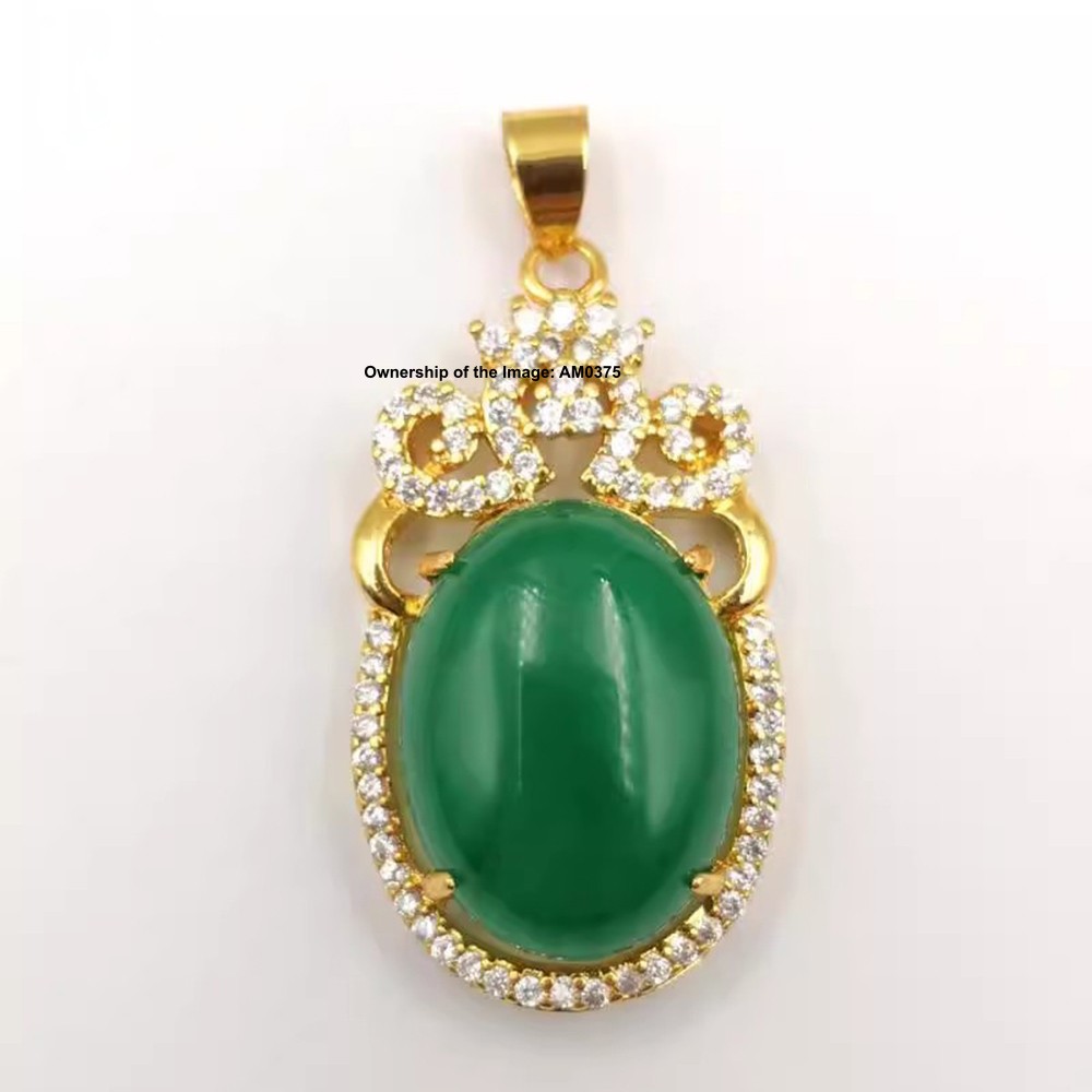 NEW Yellow Alloy Heating Jade Pendant Women Men Green Jade Oval Pendant 41mm H