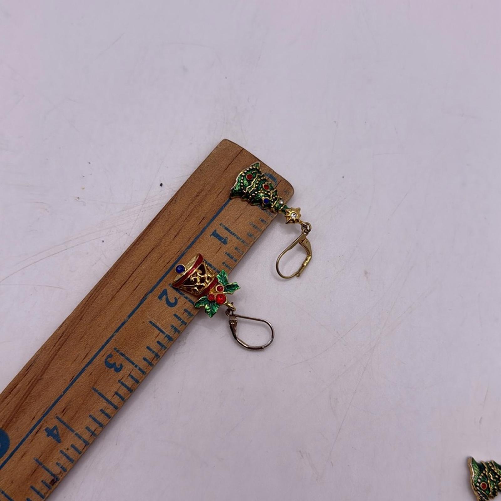 Vtg Christopher Radko Dangle Drop Earrings Set 2 Christmas Tree Bell Jewelry