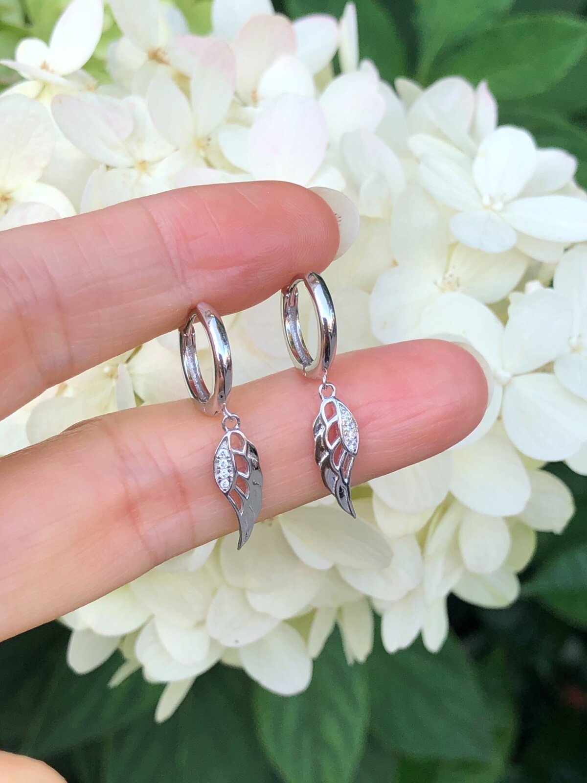 925 Sterling Silver CZ Angel Wing Dangle Huggie Hoop Earrings Women Girls 1.10″
