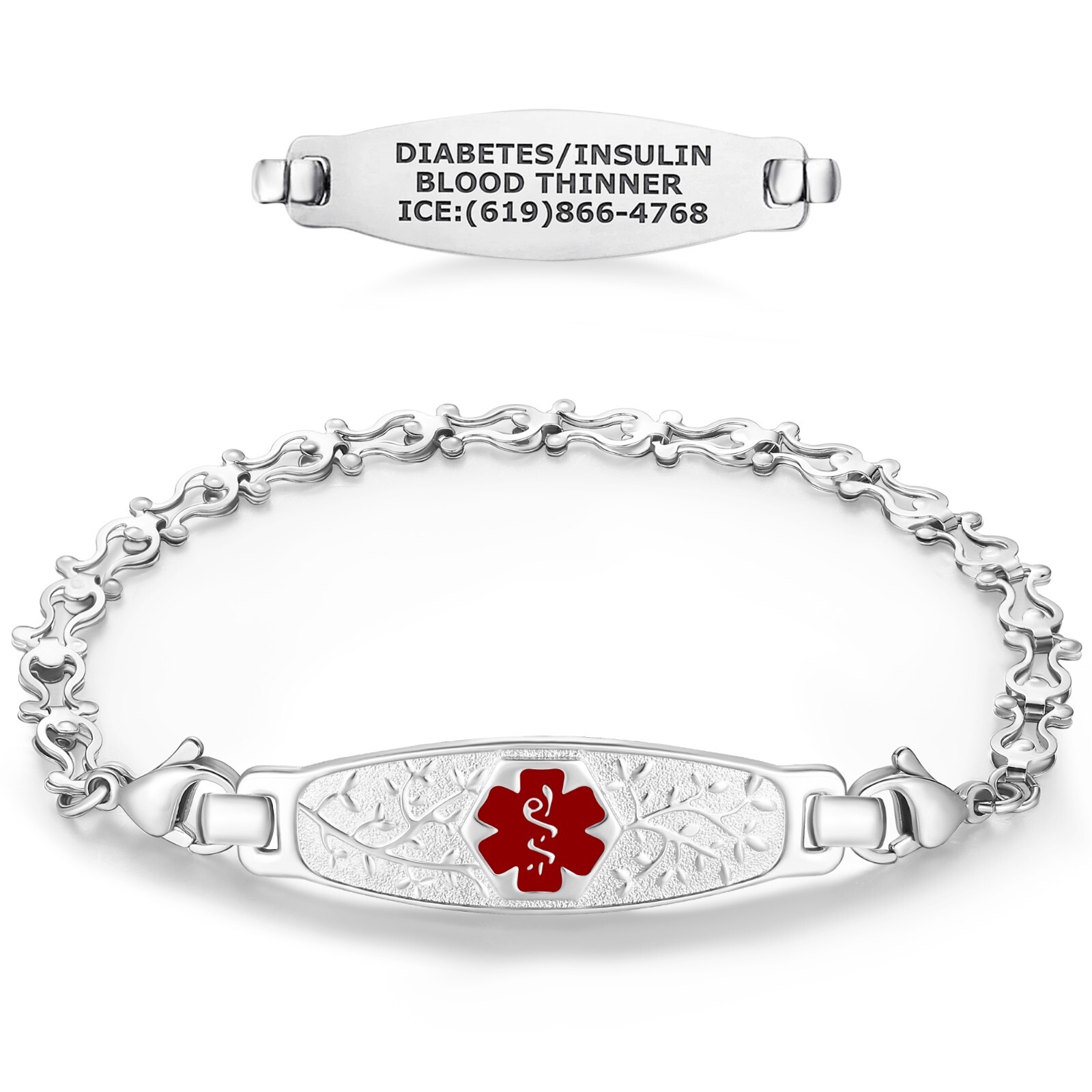 Divoti Custom Engraved Olive Medical Alert ID, Women Bracelet w/Wishbone Chain