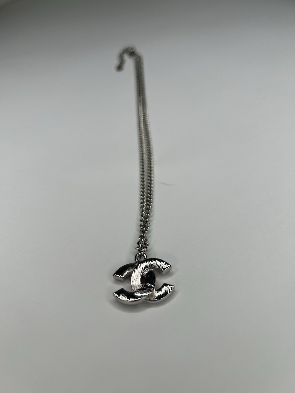 Auth Chanel 2013 Fall 13A Silver Tone CC Pendant Necklace Black Strass France