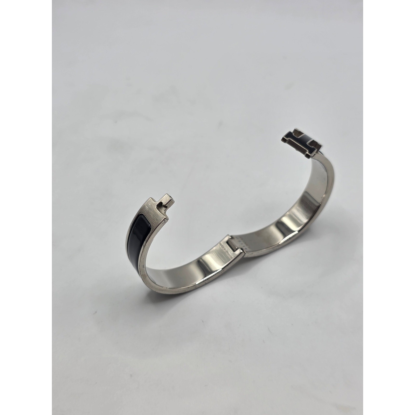 Hermes Black Enamel Palladium Plated Clic-H Narrow PM Bracelet