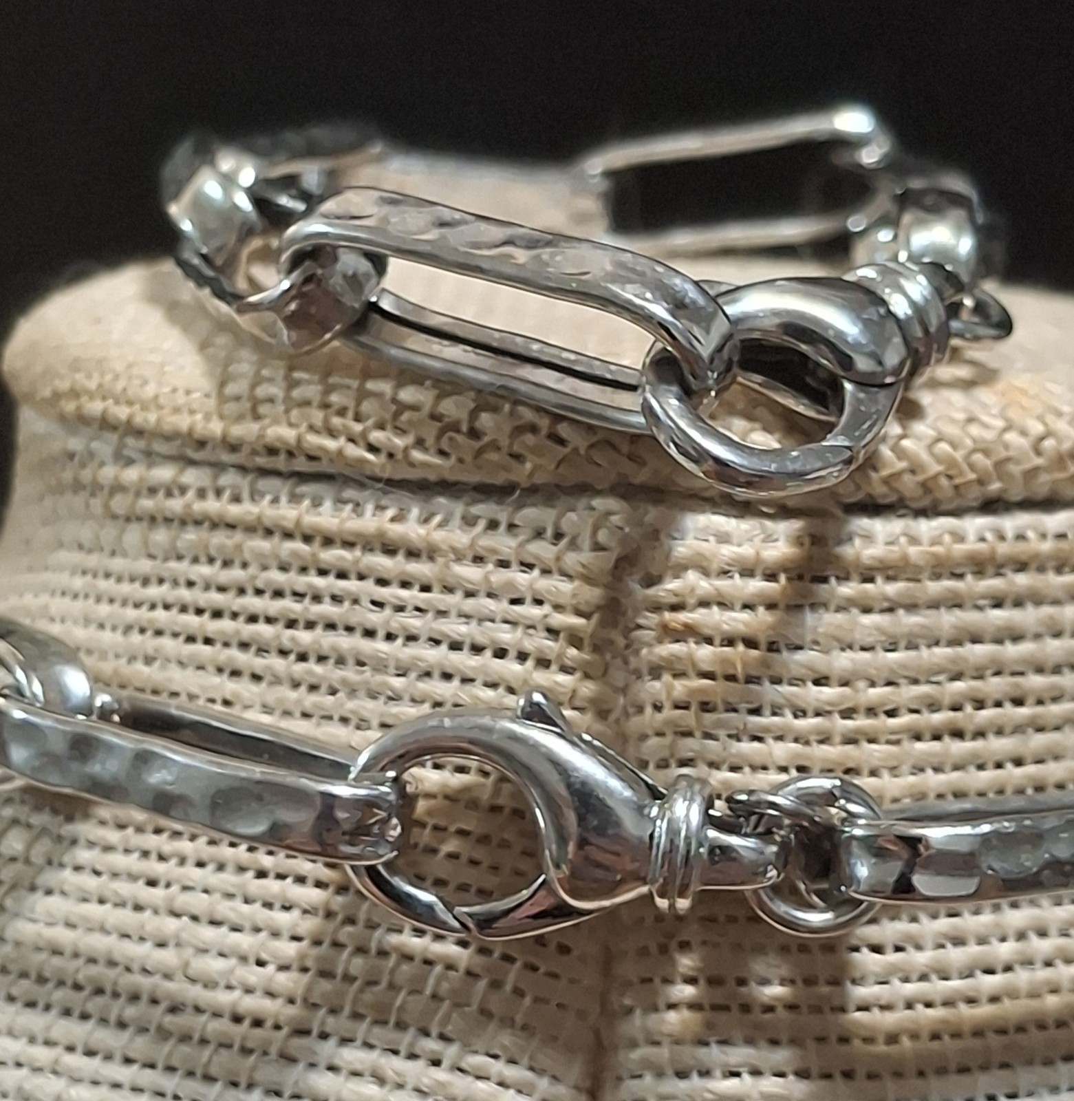 Italian Hammered Paperclip Link Necklace Bracelet Set Silver Tone 24” 8.25”