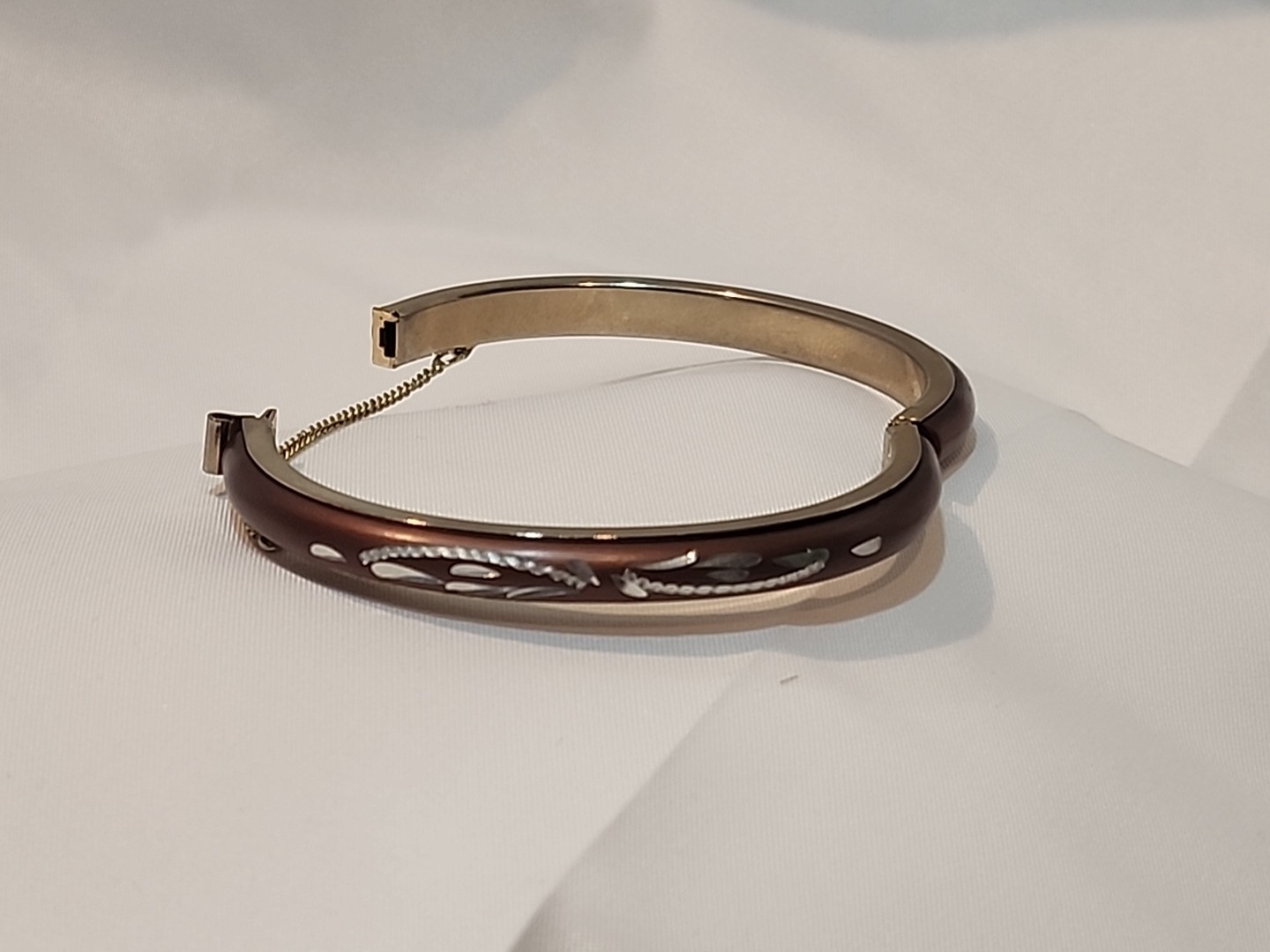 Beautiful Brown And Silver Bracelet With Chain And Push Button Lock Mechanism