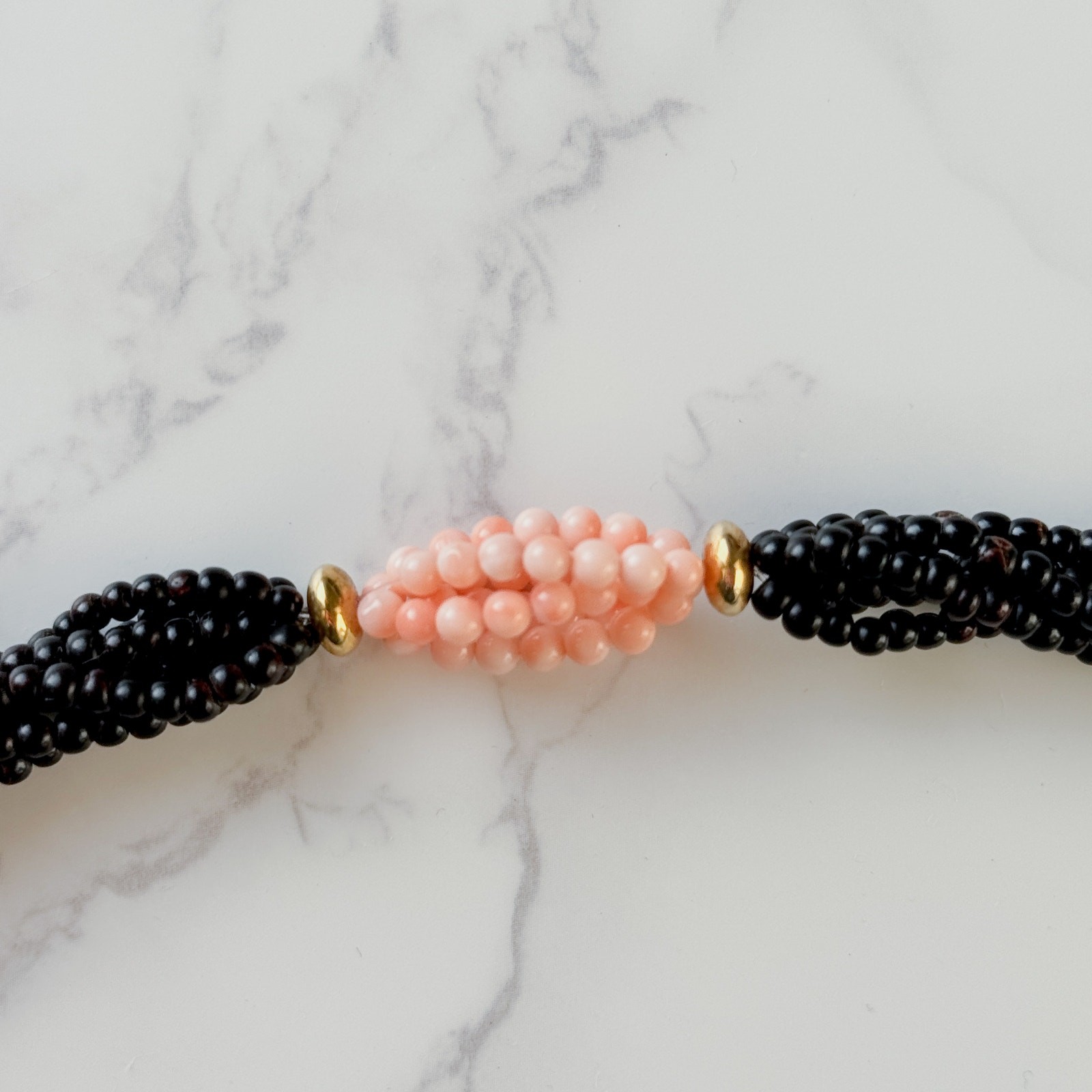 Vintage 1970s Angel Skin Coral Multi-Strand Beaded Necklace Minimalist Jewelry