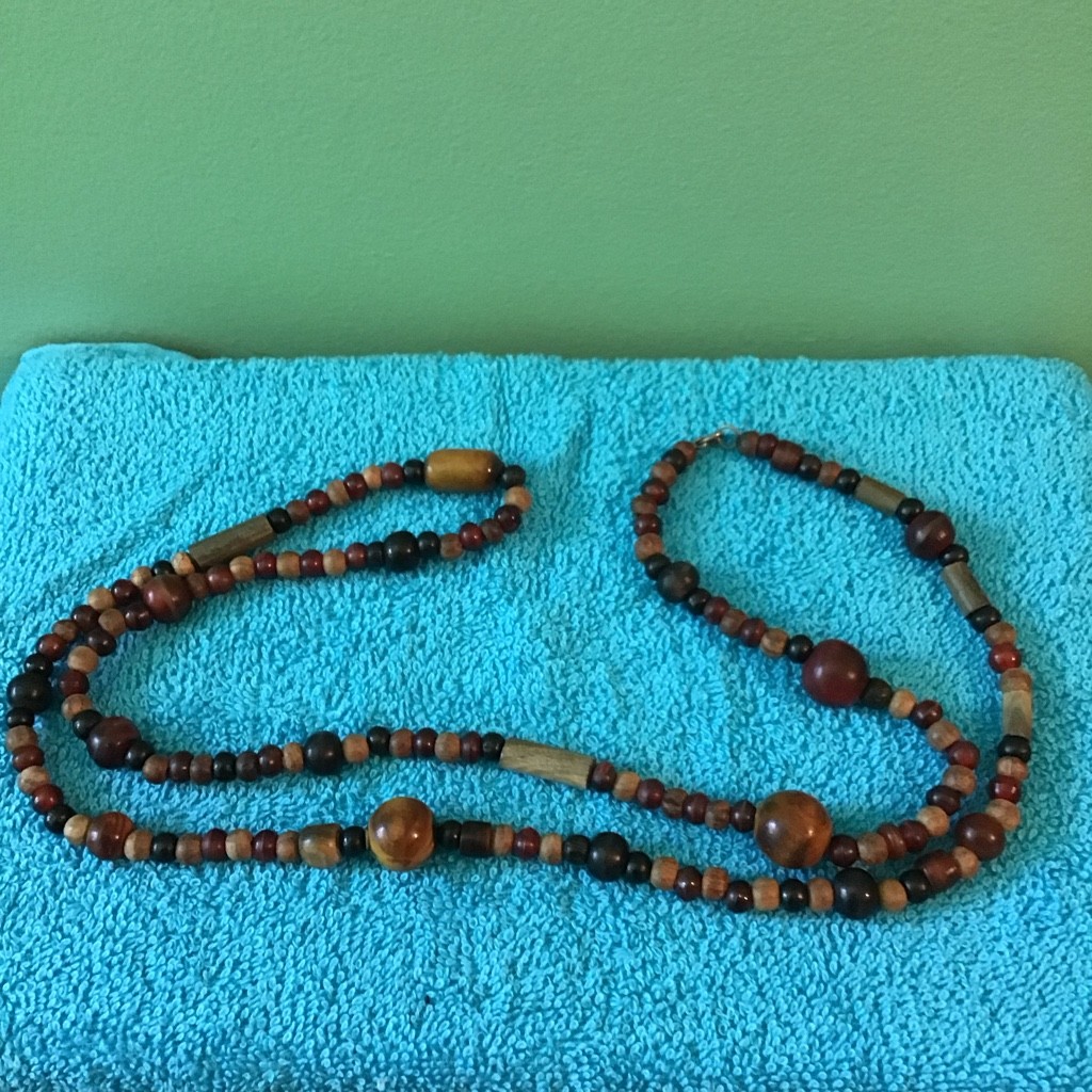 The Limited 42 Strand String Necklace Wood and Stone Beads Brown