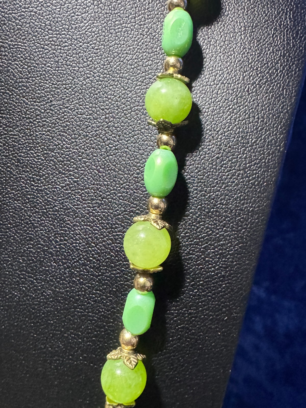 Peridot Stone & Porcelain Plated Crystal Column Beaded Gold Plated Necklace 26+