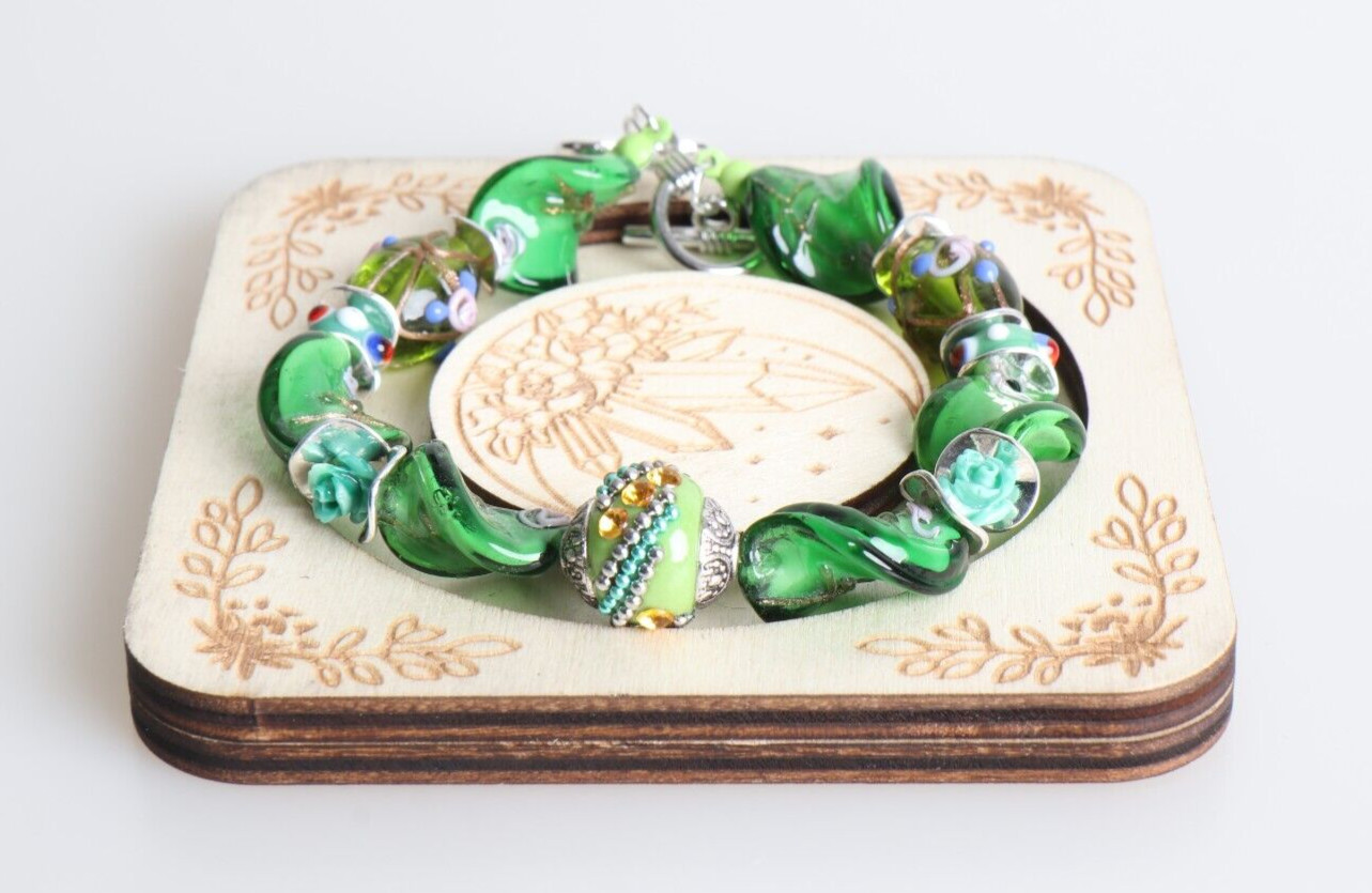 Pulsera Casual Para Mujeres Cuentas Verdes Piedras Preciosas Natural Cristal