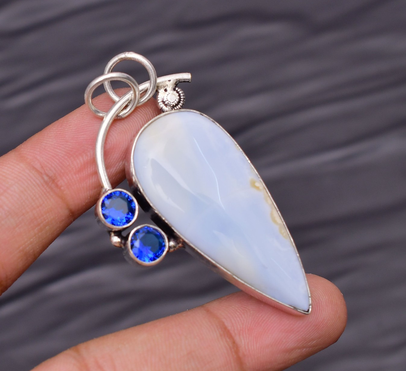 Owyhee Opal Gemstone 925 Sterling Silver Handmade Pendant -1.96″