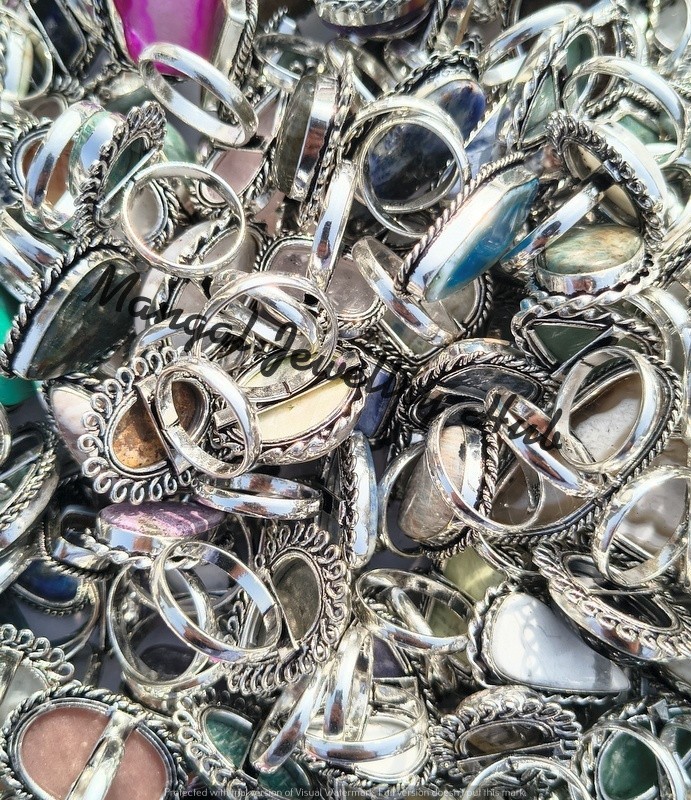 Slice Agate & Mix Gemstone 5PCS Rings Lot 925 Sterling Silver Plated Jewellery