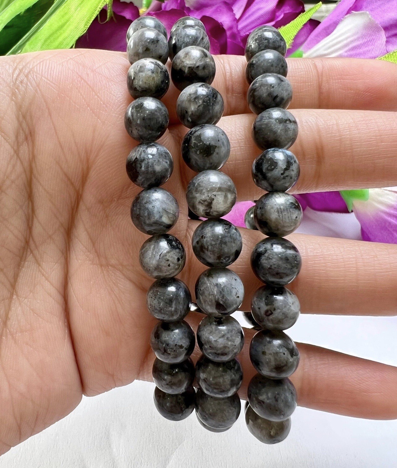 AAA Quality Natural Larvikite Stone Round Beaded Bracelet For Men and Women