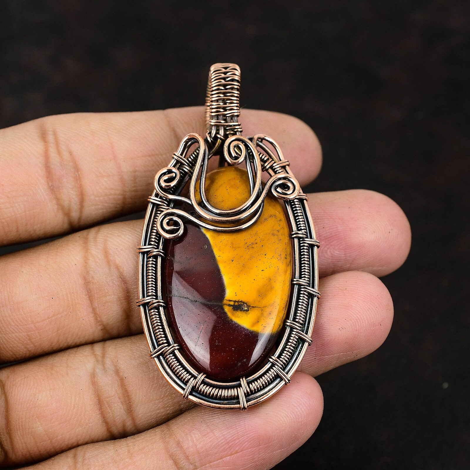 Mookaite Gemstone Wire Wrapped Pendant Copper Handmade Jewelry For Women 2.64″