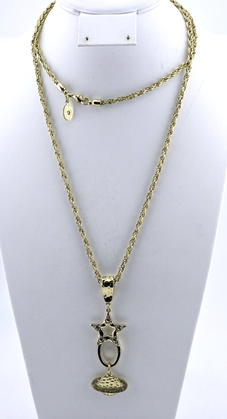 Heidi Daus Necklace w Fold Over Magnetic Stars Charm Holder Plus Saturn Charm