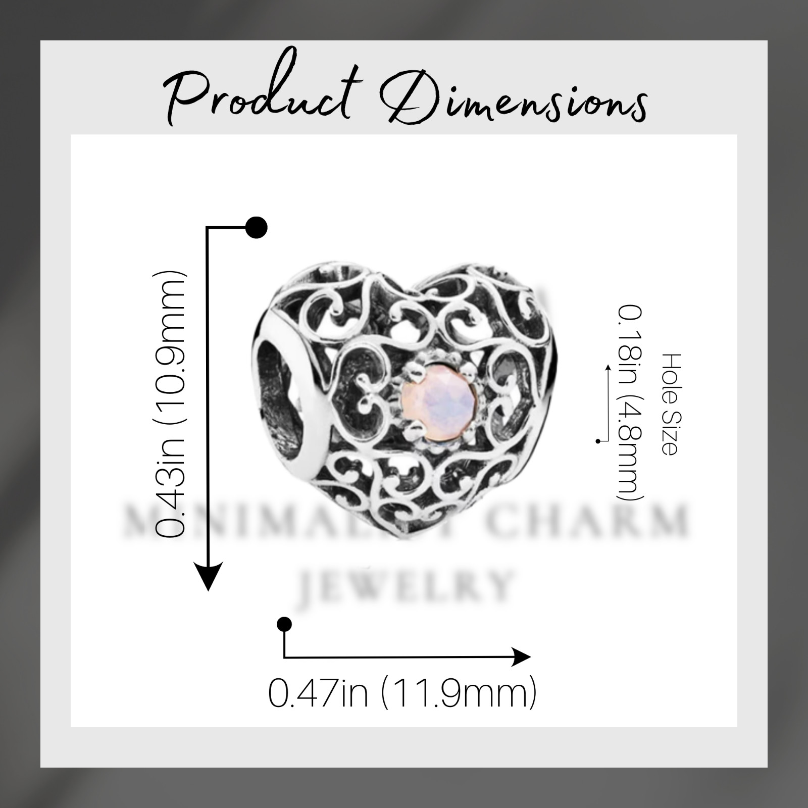 October Heart Birthstone Charm For Bracelet, October Charm, Birthstone Charm