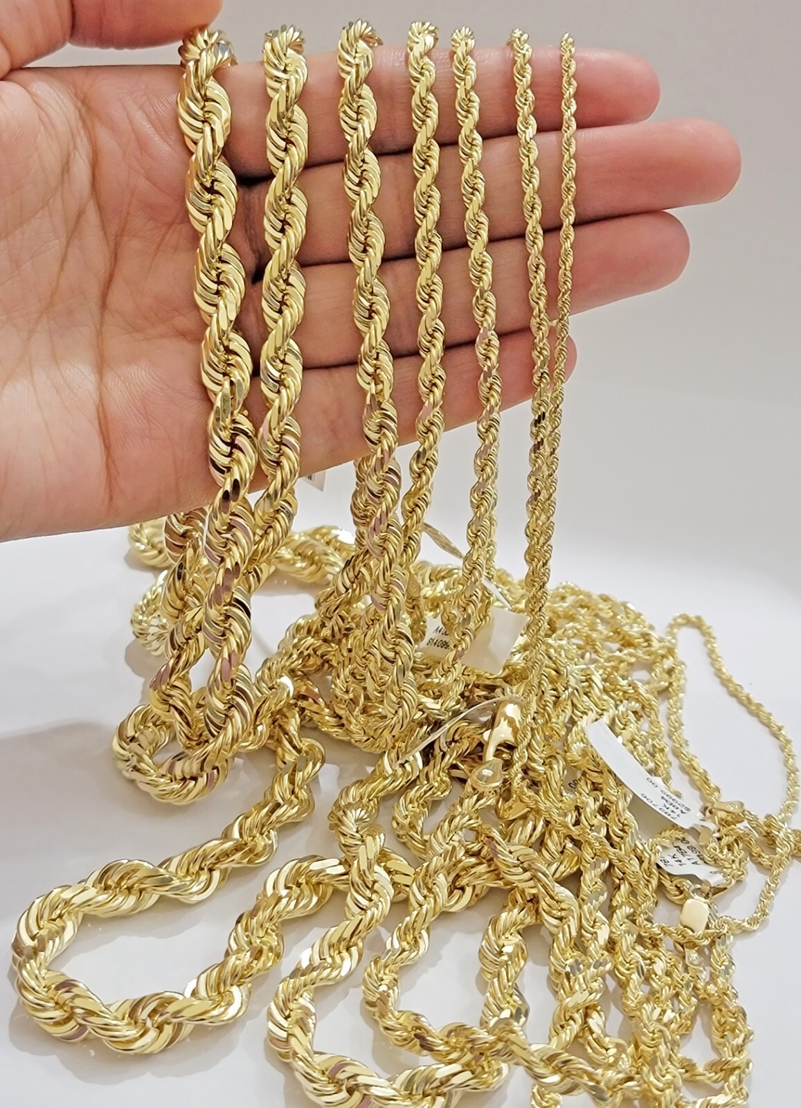 Real Solid 10k Gold Rope Chain Necklace 4mm-10mm Diamond Cut 18″-30″ For Pendant