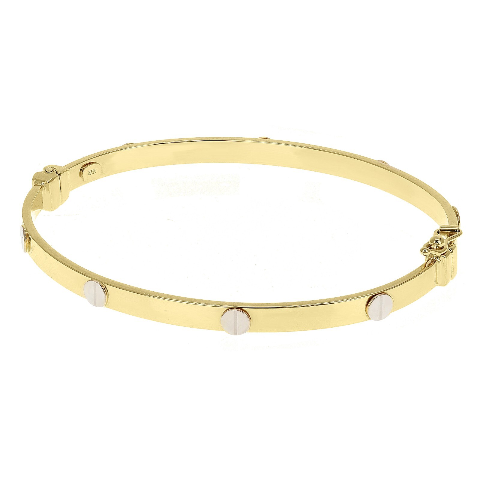 Italian 14k Two-Tone Gold Hollow Screw Design Bangle Bracelet 7″ 4mm 5.3 grams