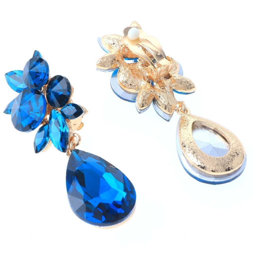 Gold Tone Metal Clip-On Earrings With Acrylic Jewelry Stone ER1373-ZBL