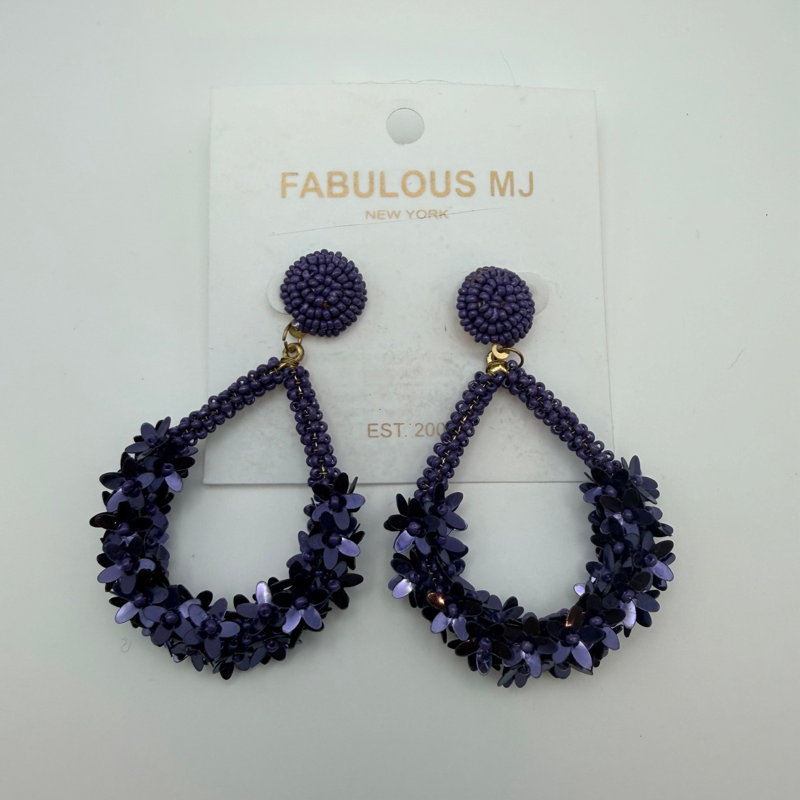 Purple Beaded Floral Statement Earrings