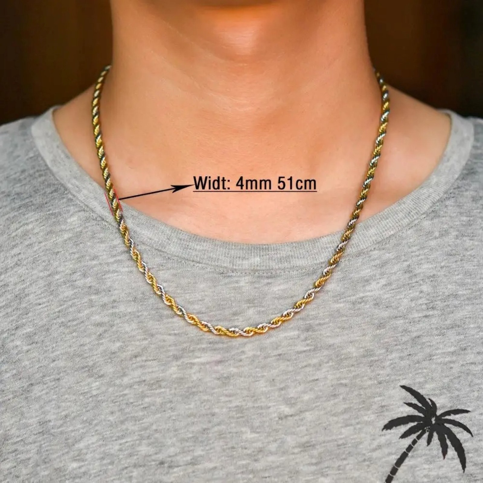 Rope chain necklace for men and women, stainless steel, 16/ 30 in, 2/3/4/5/6mm