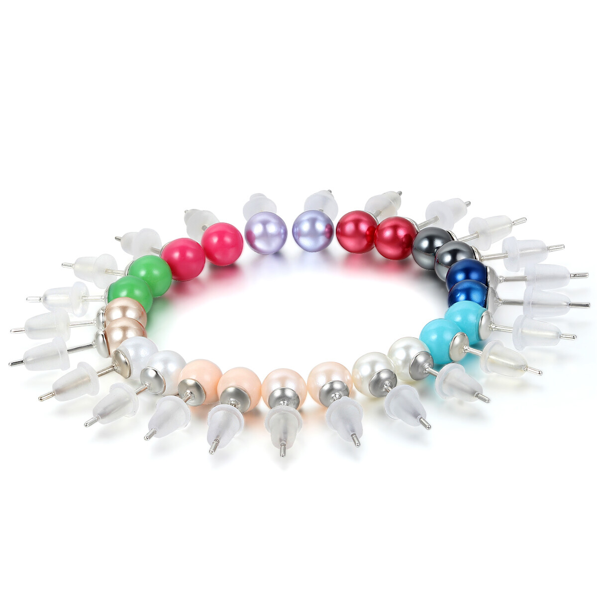12 pairs Women Mixed Color Imitation Pearl Ball Studs Hypoallergen Earrings Pins