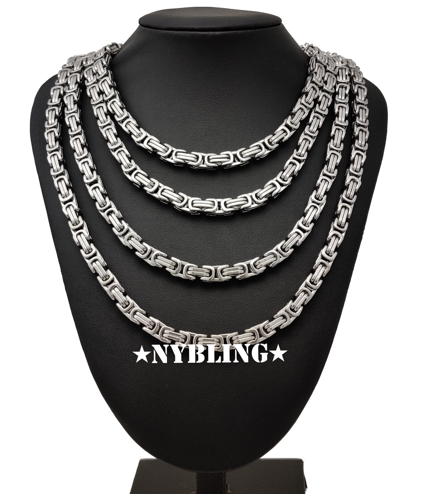 SOLID STAINLESS STEEL Byzantine Box Necklace 4/6/8mm all width and sizes