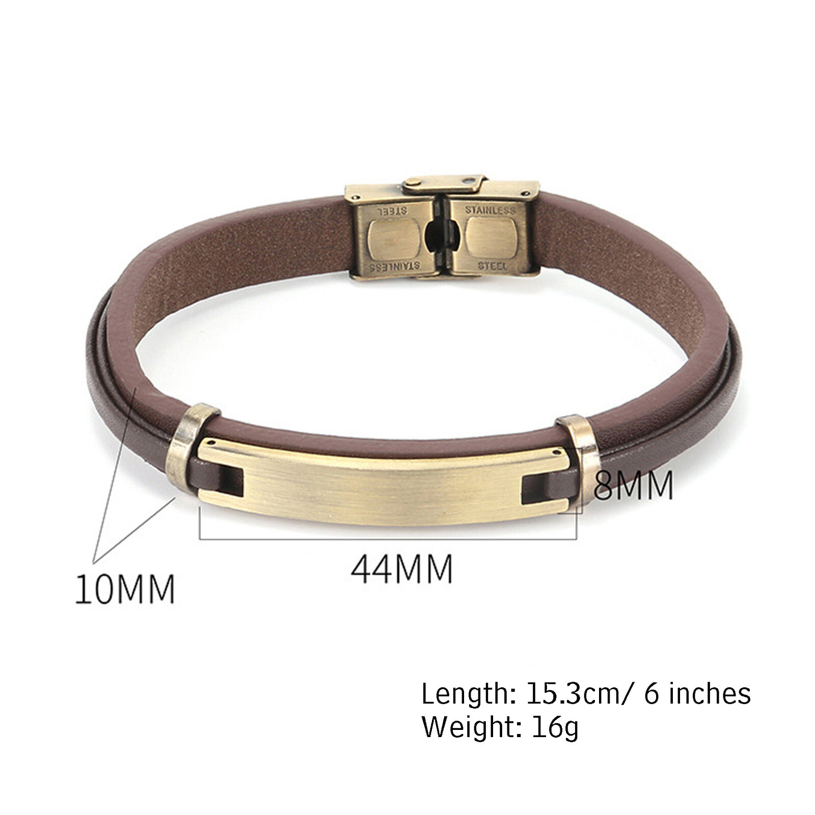 Personalized Engraved Stainless Steel Genuine Leather Bracelet Antique Gold Tone