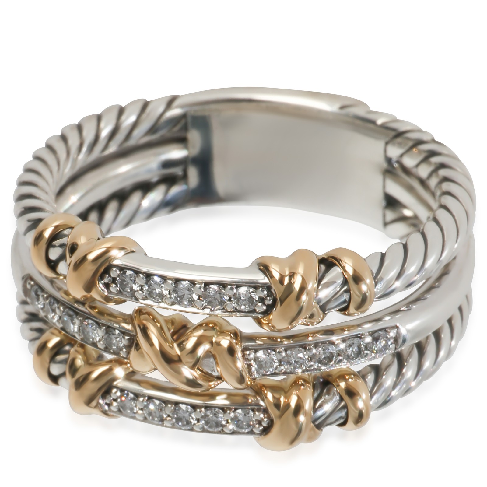 David Yurman Yellow Gold & Sterling Silver Diamond Petite Helena 3 Row Ring