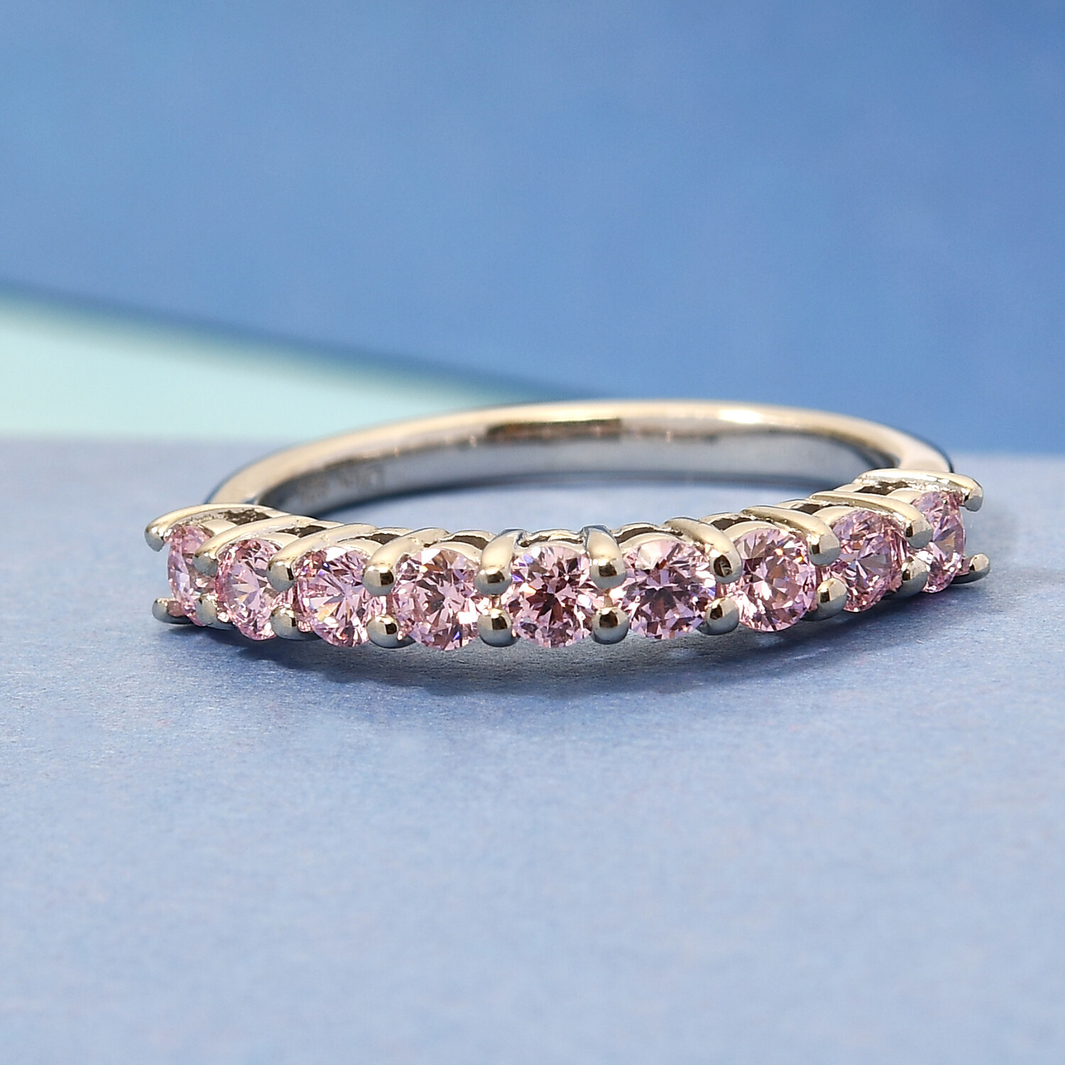 1.10ctw LUSTRO STELLA Made with Finest Pink CZ Ring Platinum Plated Size 8