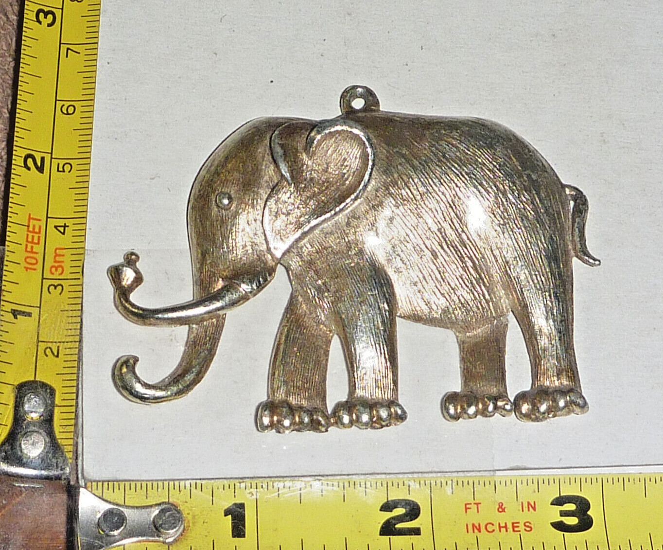 Vtg Tusk Up ELEPHANT Pendant – Silver-Tone Alloy ~3″L x 2″W